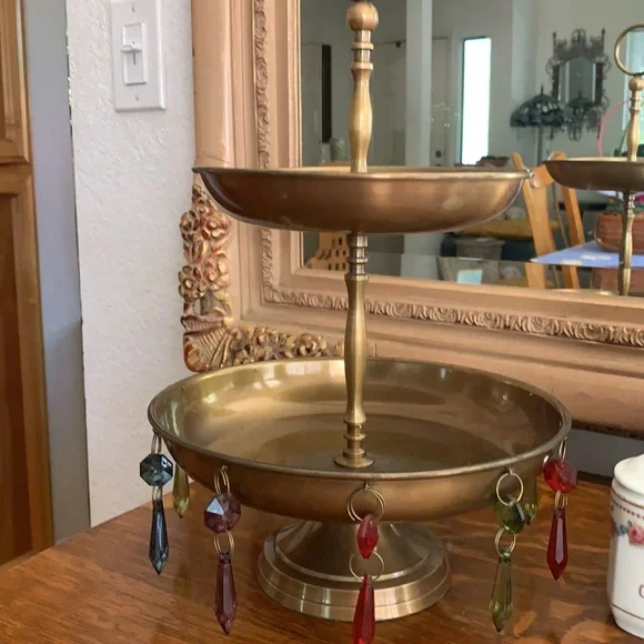 Tray 2 tier with beads gold multicolor beads - Picture 2 of 6